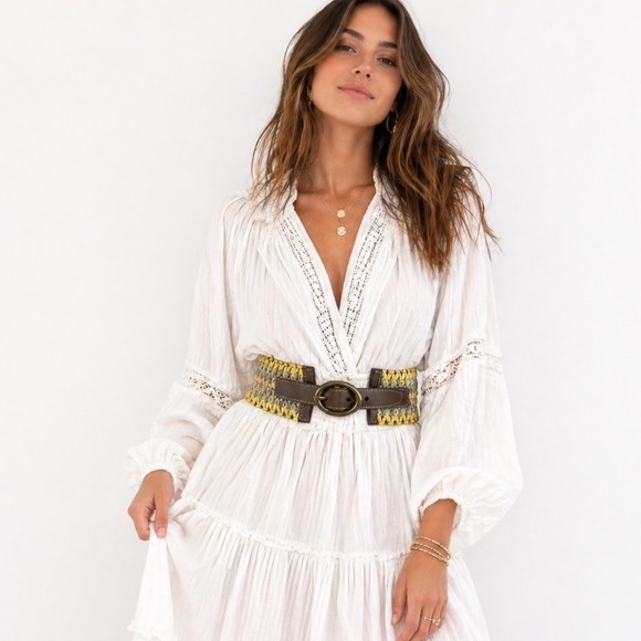 LOFT Accessories - Loft Woven‎ Stretch Belt Yellow Tan Brown Braided Cinch L Bohemian Chic 70-02-01